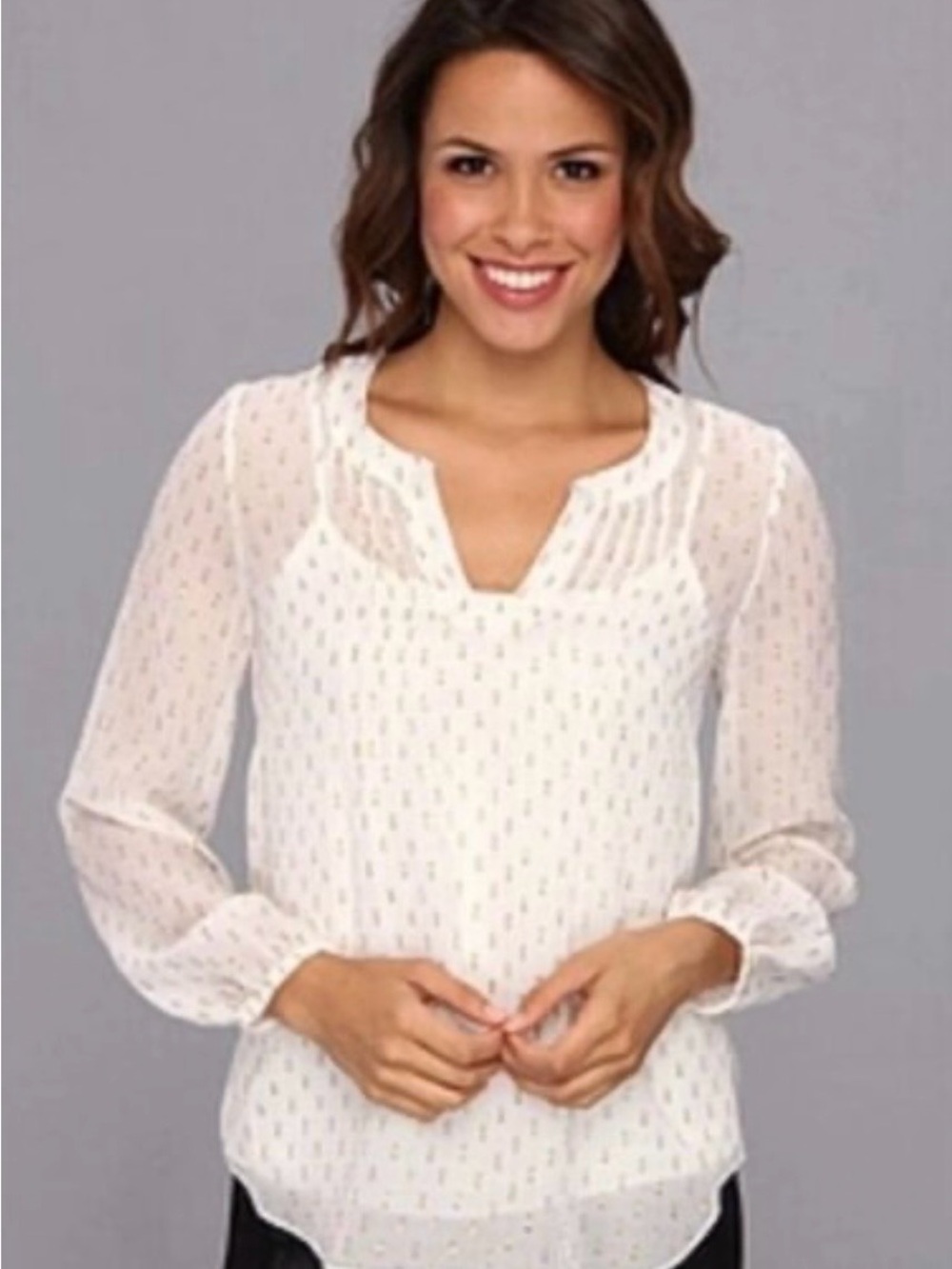 Lilly Pulitzer Colby Peasant Top Sheer Ivory Metallic Dots